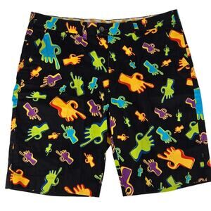 Loudmouth Shorts Mens 40 Black Colorful Hand Finger Print Golf Fun Novelty